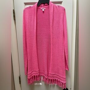 Lilly Pulitzer pink fringe cardigan sweater size S